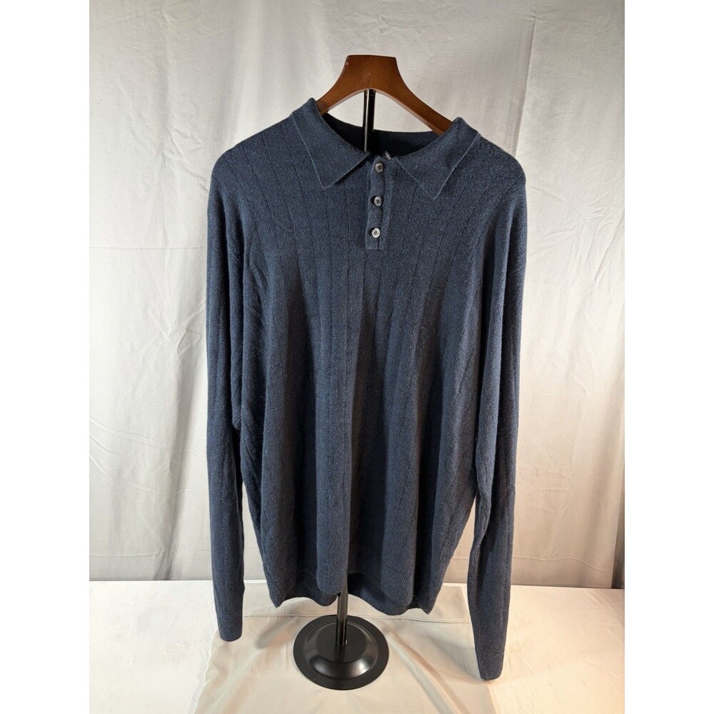 Geoffrey Beene Men's XL Dark Blue Long-Sleeve Knit Polo Sweater 3-Button Placket